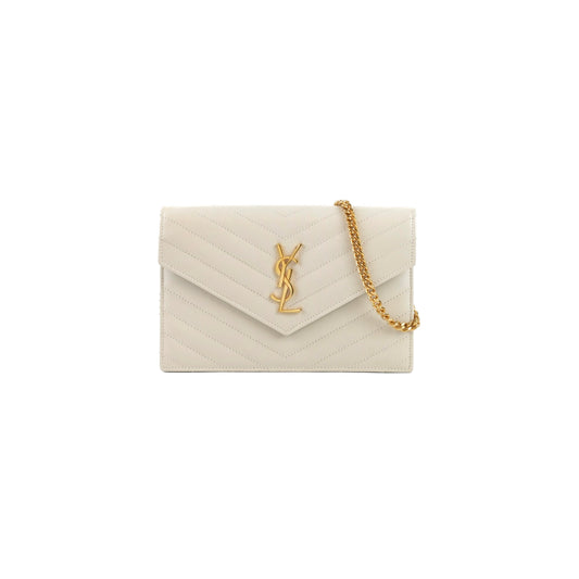 Saint Laurent Cassandre Envelope Chain Wallet Calfskin White - photo 1