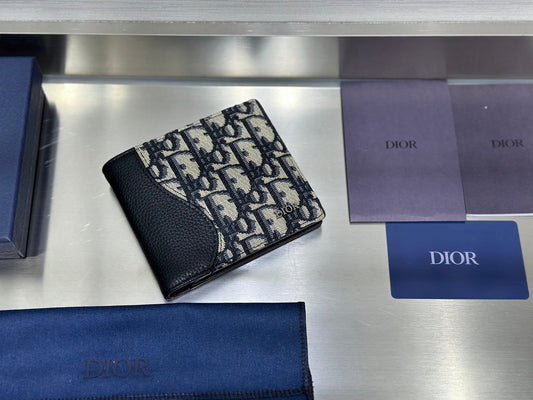 Dior Black Grained Calfskin & Beige Oblique Jacquard Saddle Bifold Wallet - image 1