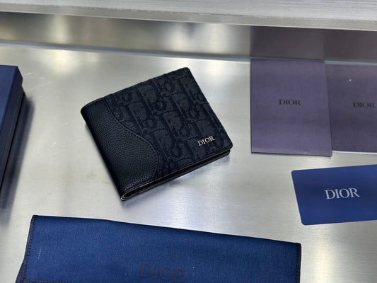 Dior Black Grained Calfskin & Charcoal Oblique Jacquard Saddle Bifold Wallet - image 1