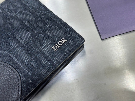 Dior Black Grained Calfskin & Charcoal Oblique Jacquard Saddle Bifold Wallet - image 2