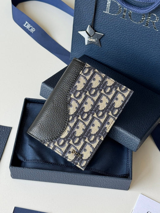 Dior Saddle Passport Cover Black Grained Calfskin Marquetry and Black Dior Oblique Jacquard - image 1