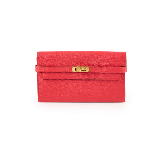 Hermes Kelly Wallet Rouge Tomate (S5) Epsom Gold hardware X Stamp - photo 1