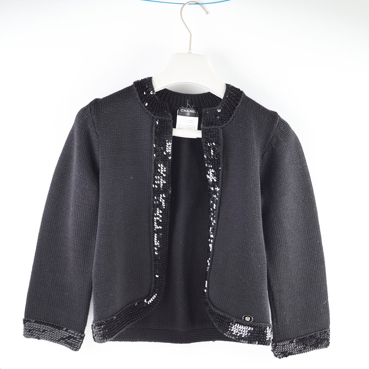 Chanel Black Sequin Wool Cardigan Size 40 - photo 2
