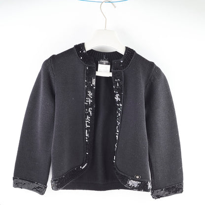 Chanel Black Sequin Wool Cardigan Size 40 - photo 2
