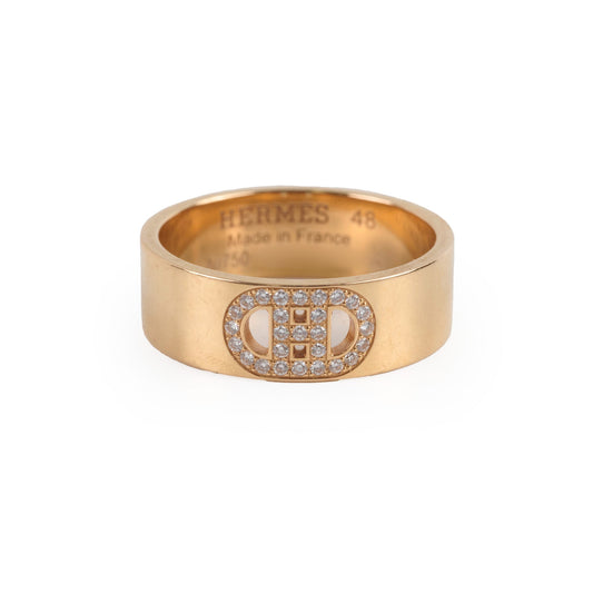 Hermes H Chaine d'Ancre Diamond Rose Gold Size 48 Ring - photo 1