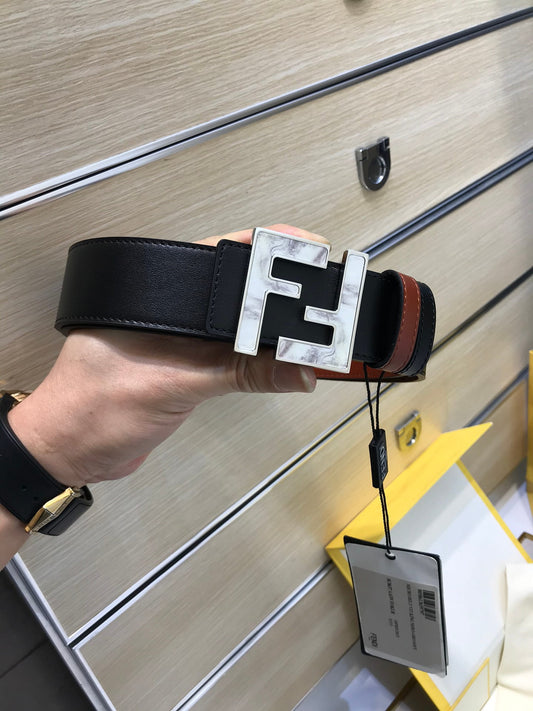 Fendi Black/Burgundy Leather FF Logo Buckle Reversible Belt 38mm - photo 1