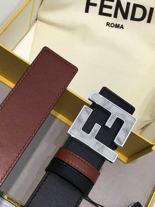 Fendi Black/Burgundy Leather FF Logo Buckle Reversible Belt 38mm - photo 2