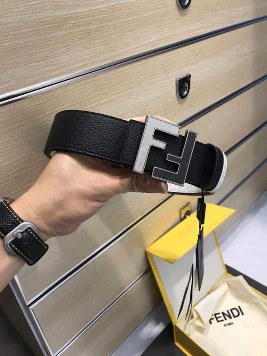 Fendi Reversible FF Buckle Belt 38mm Black Cuoio Romano and White Monogram - photo 1
