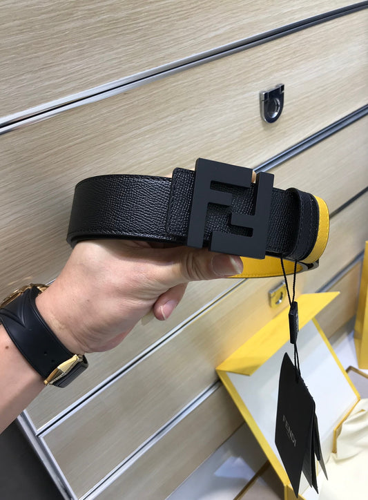 Fendi Reversible FF Buckle Belt Black Saffiano and Fendi Yellow Leather 38mm - photo 1