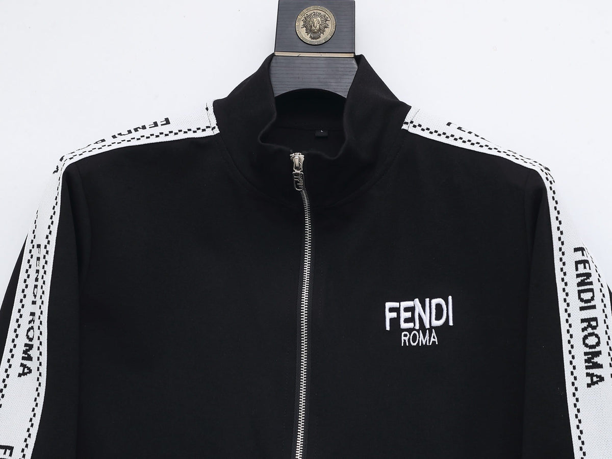 Fendi Roma Logo Striped Tracksuit Set - Black Technical Knit Zip Jacket & Pants - photo 2