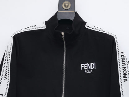 Fendi Roma Logo Striped Tracksuit Set - Black Technical Knit Zip Jacket & Pants - photo 2