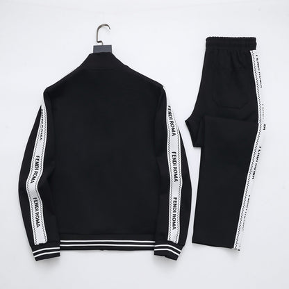 Fendi Roma Logo Striped Tracksuit Set - Black Technical Knit Zip Jacket & Pants - photo 8