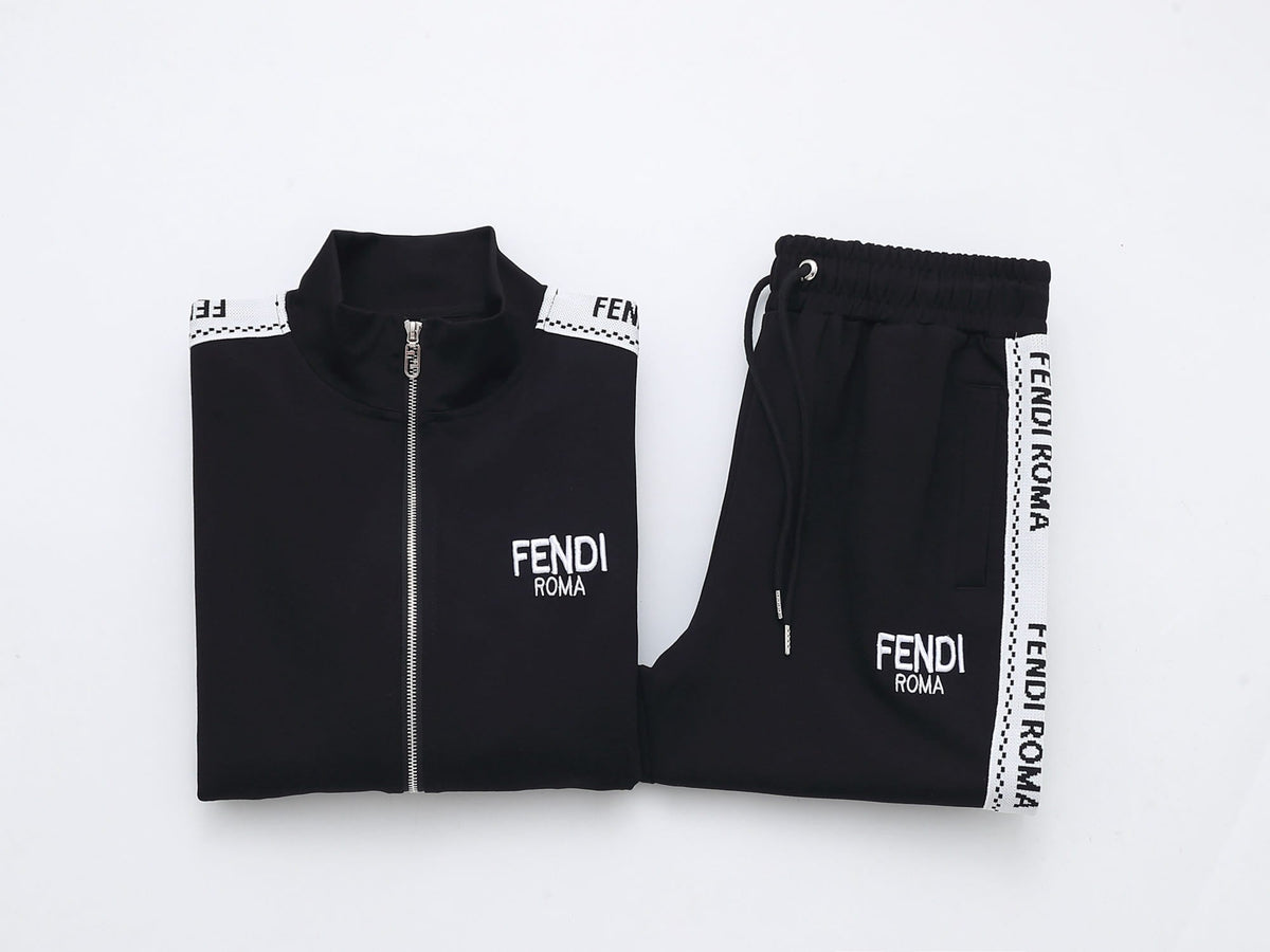Fendi Roma Logo Striped Tracksuit Set - Black Technical Knit Zip Jacket & Pants - photo 9