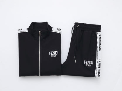 Fendi Roma Logo Striped Tracksuit Set - Black Technical Knit Zip Jacket & Pants - photo 9