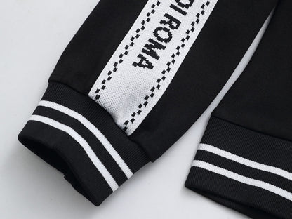 Fendi Roma Logo Striped Tracksuit Set - Black Technical Knit Zip Jacket & Pants - photo 3