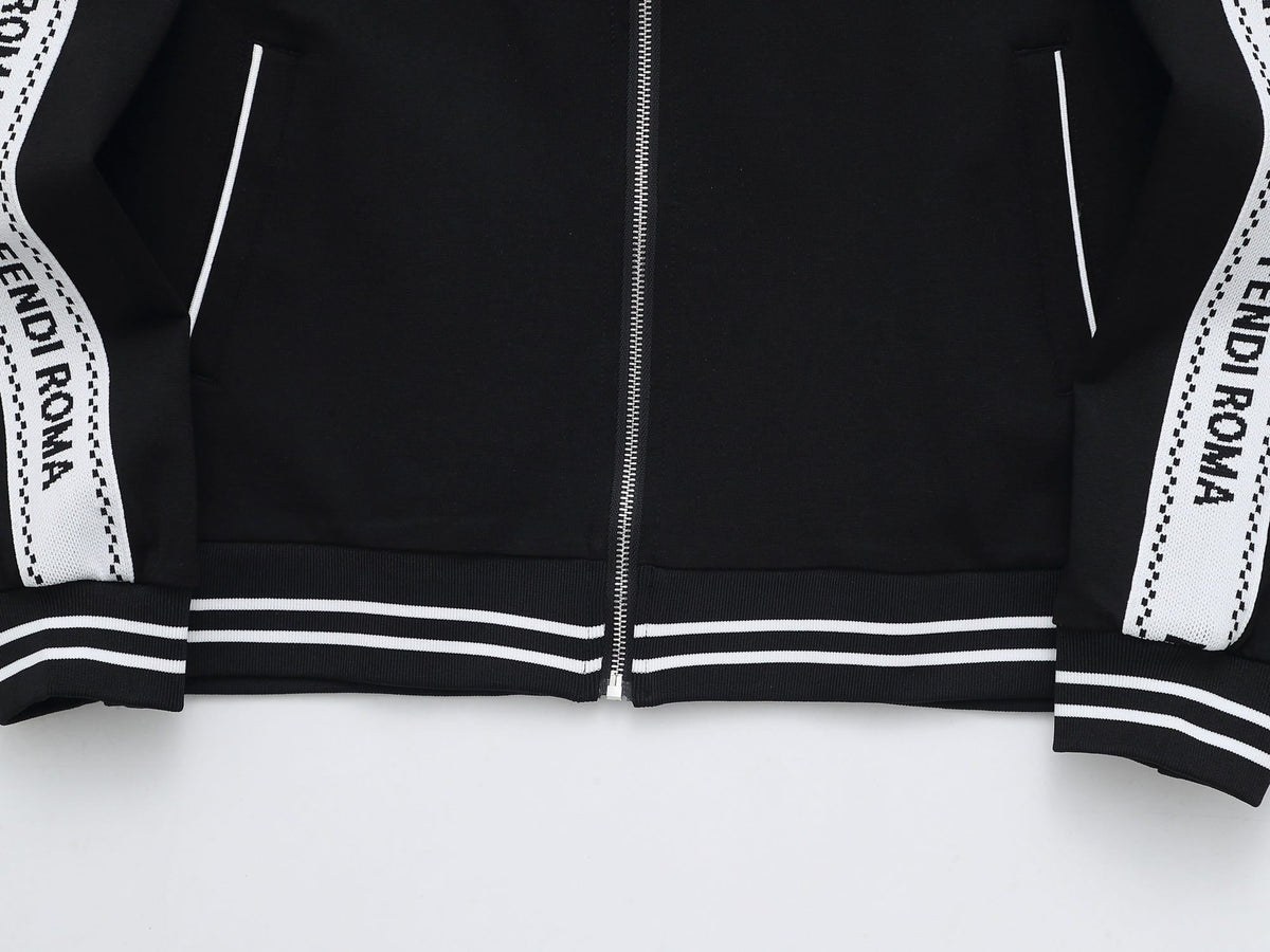 Fendi Roma Logo Striped Tracksuit Set - Black Technical Knit Zip Jacket & Pants - photo 4
