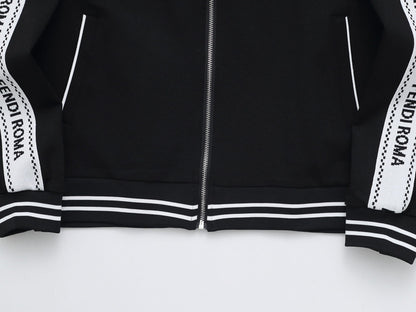 Fendi Roma Logo Striped Tracksuit Set - Black Technical Knit Zip Jacket & Pants - photo 4