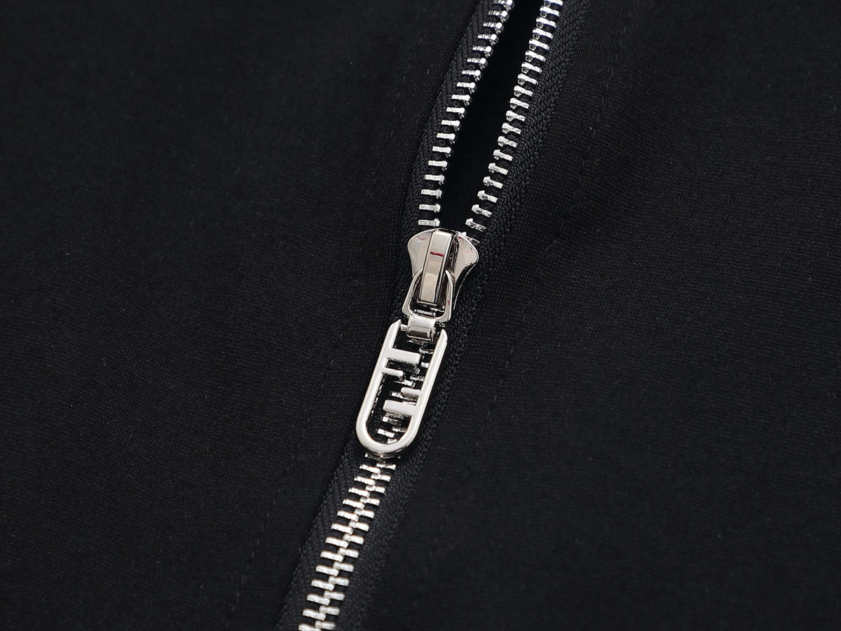 Fendi Roma Logo Striped Tracksuit Set - Black Technical Knit Zip Jacket & Pants - photo 5
