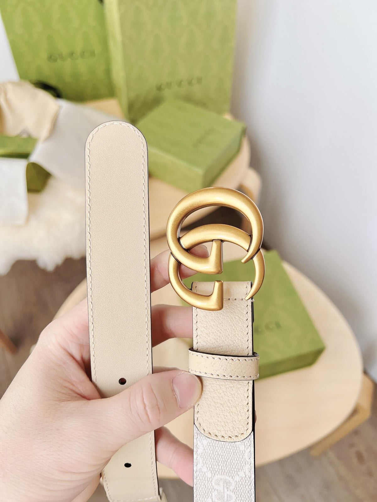 Gucci GG Marmont Reversible Belt GG Supreme Canvas and Beige Leather - photo 2