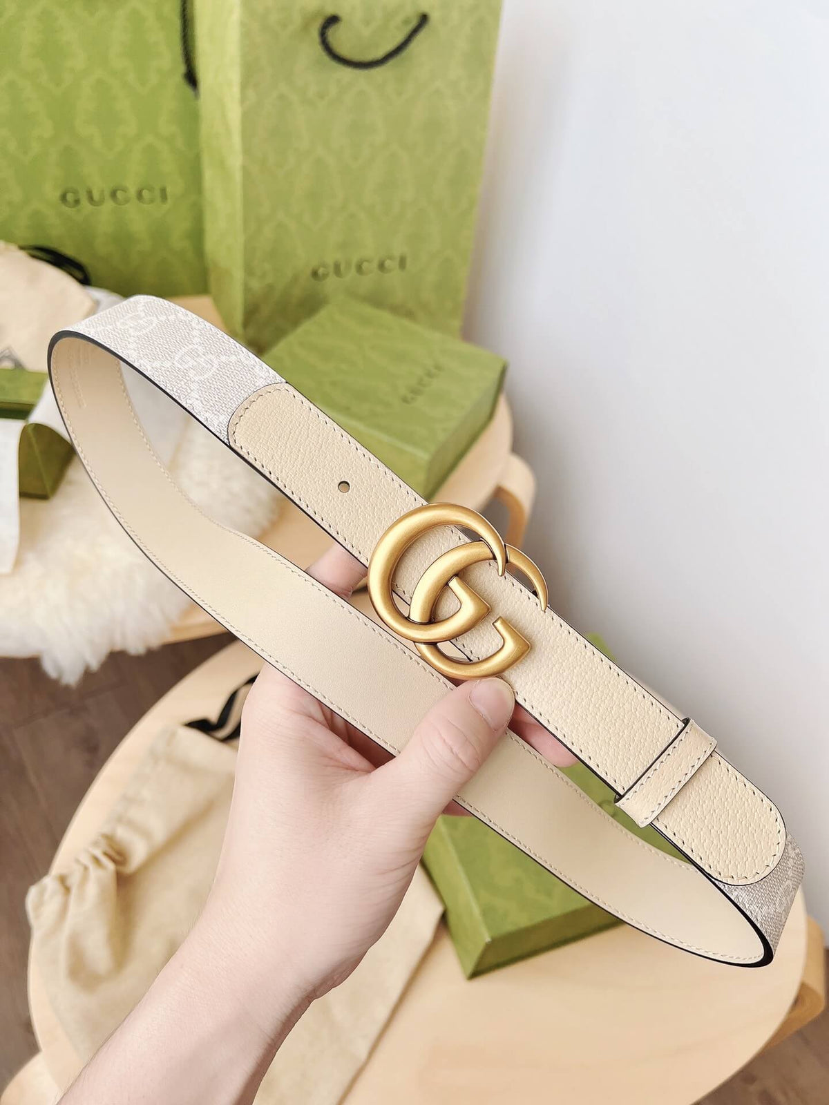 Gucci GG Marmont Reversible Belt GG Supreme Canvas and Beige Leather - photo 3