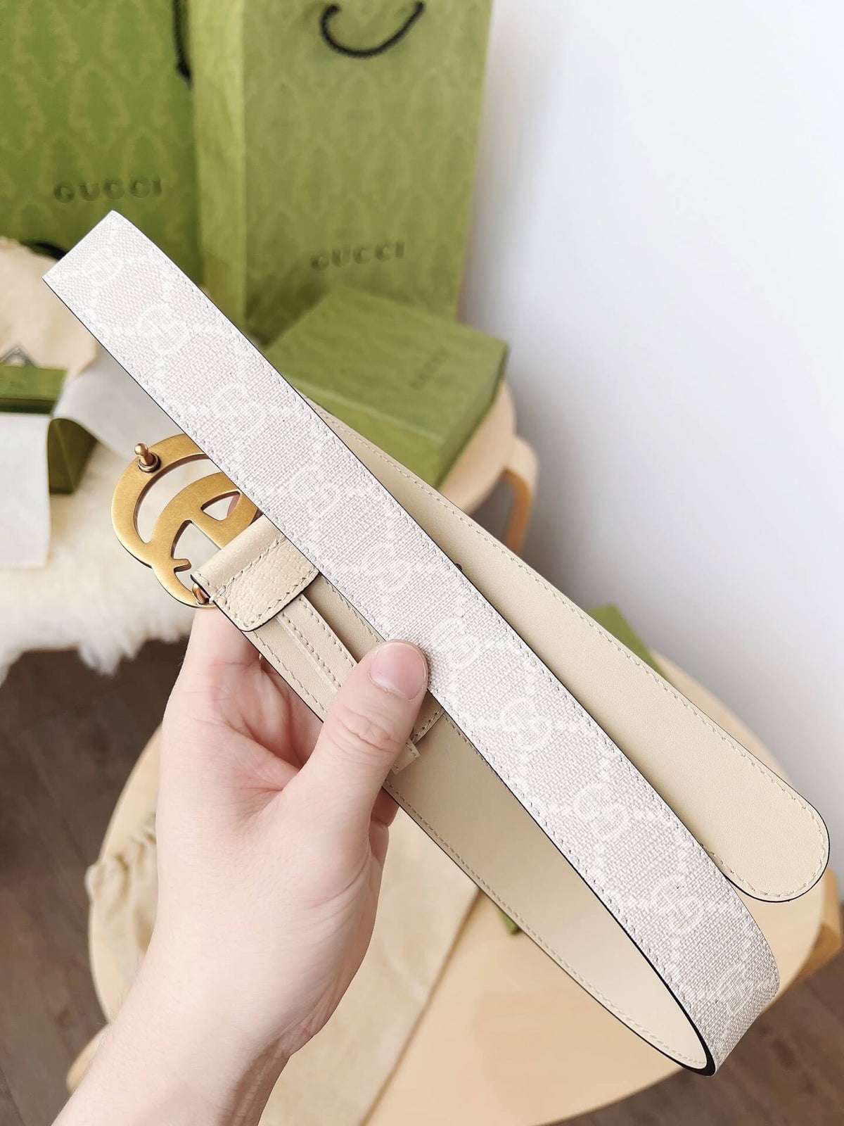 Gucci GG Marmont Reversible Belt GG Supreme Canvas and Beige Leather - photo 4