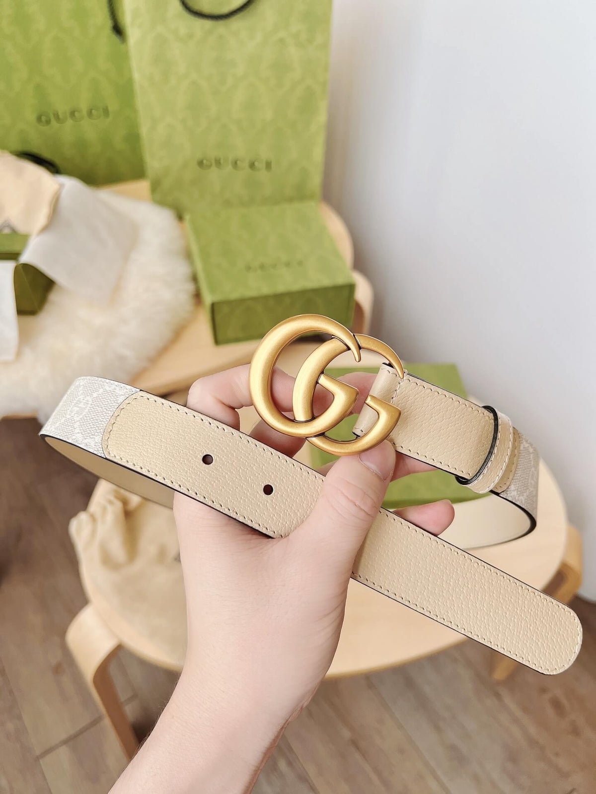 Gucci GG Marmont Reversible Belt GG Supreme Canvas and Beige Leather - photo 5