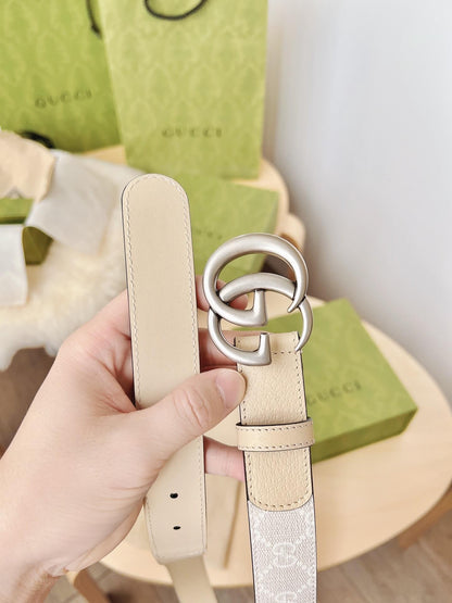 Gucci GG Marmont Reversible Belt GG Supreme Canvas and Beige Leather Silver Buckle - photo 2