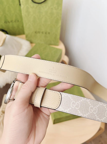 Gucci GG Marmont Reversible Belt GG Supreme Canvas and Beige Leather Silver Buckle - photo 3
