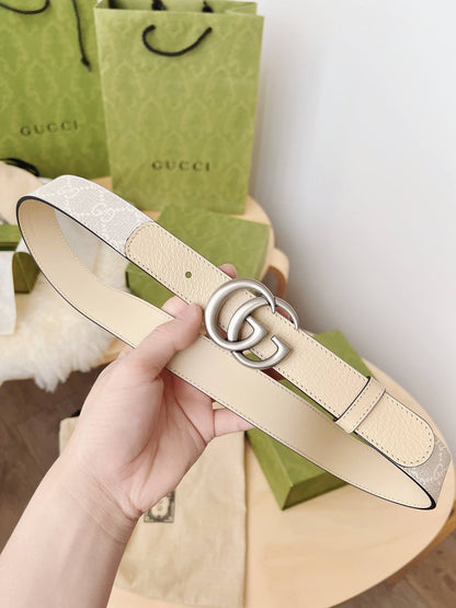 Gucci GG Marmont Reversible Belt GG Supreme Canvas and Beige Leather Silver Buckle - photo 4