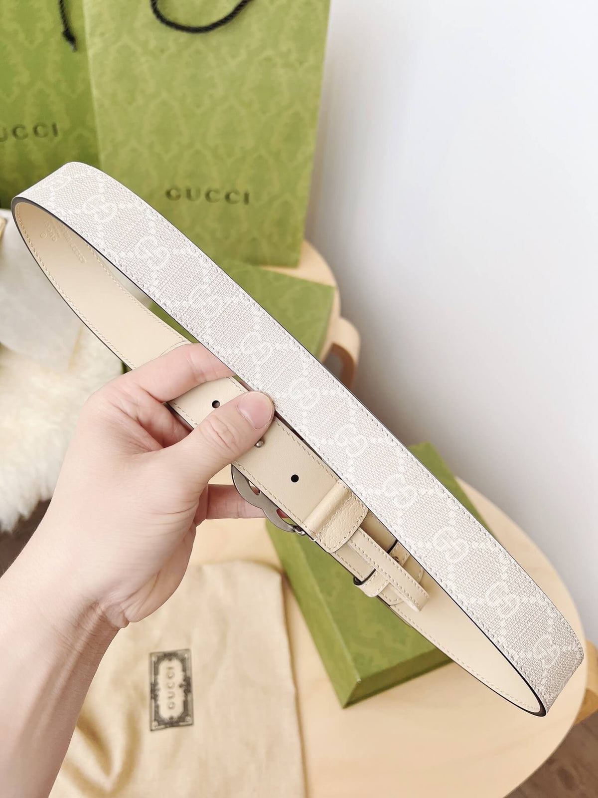 Gucci GG Marmont Reversible Belt GG Supreme Canvas and Beige Leather Silver Buckle - photo 5