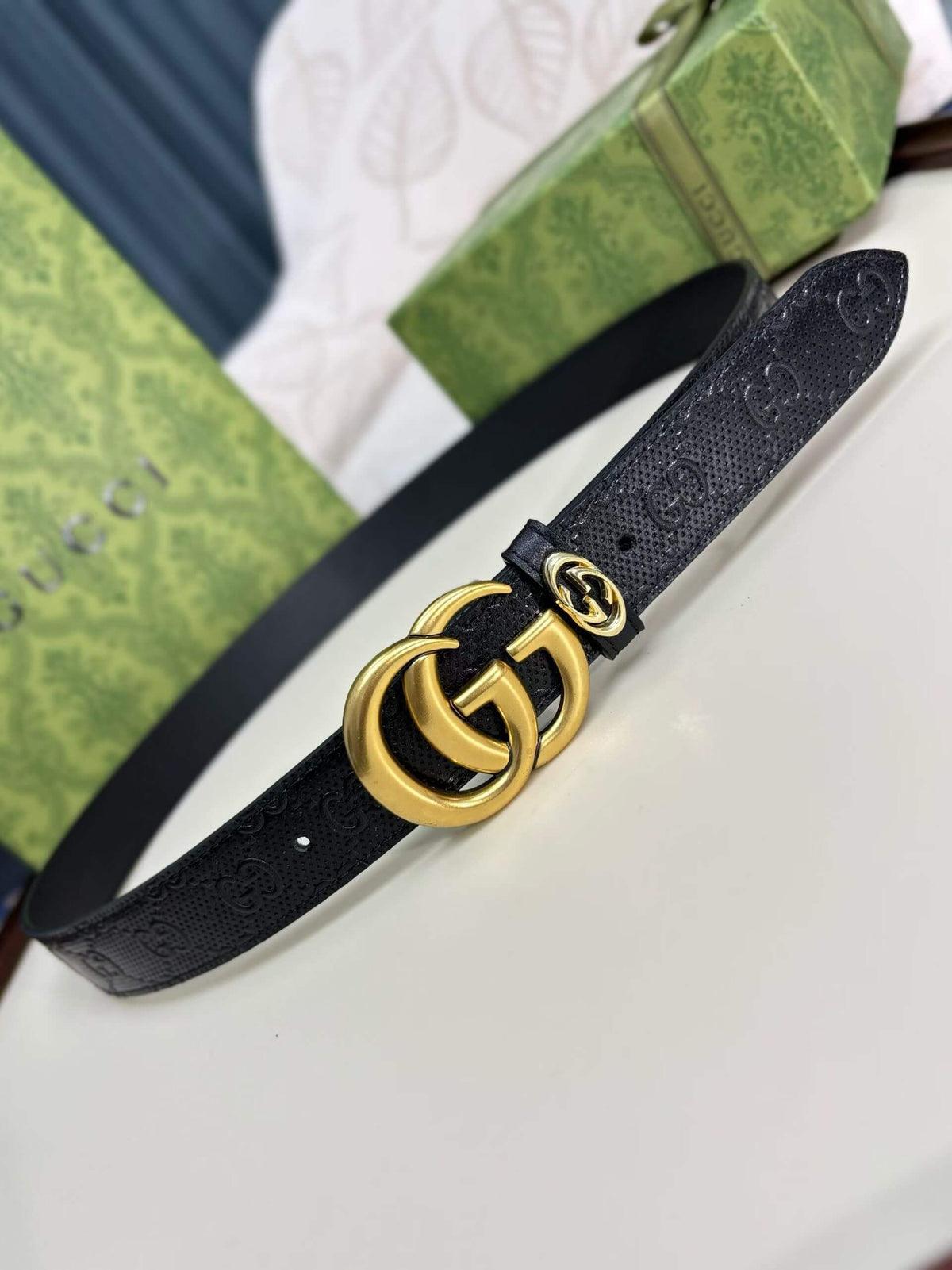 Gucci GG Marmont Thin Belt - Black Perforated GG Embossed Leather - photo 1