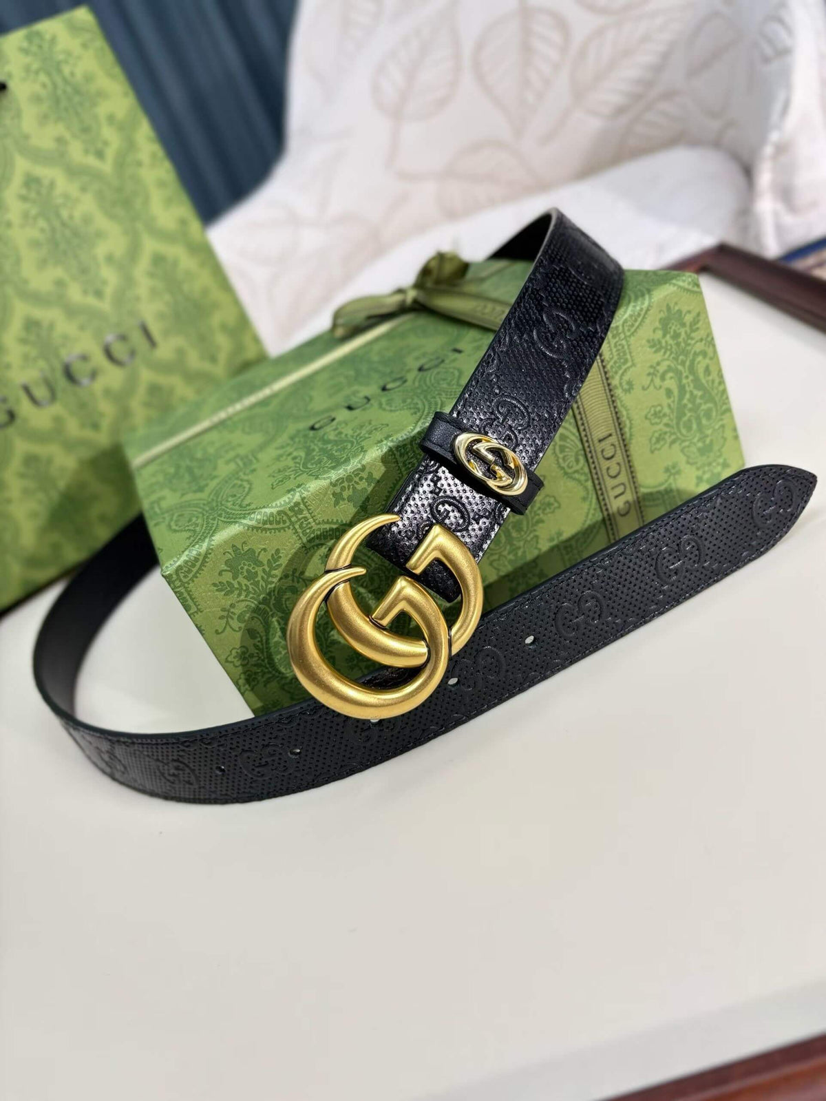 Gucci GG Marmont Thin Belt - Black Perforated GG Embossed Leather - photo 3