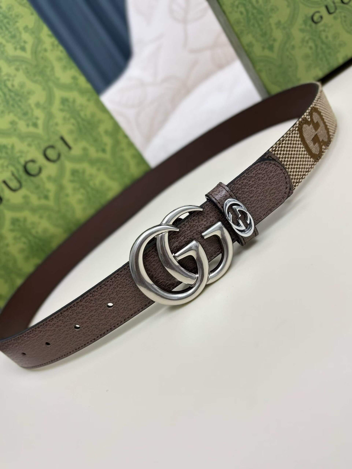 Gucci GG Marmont Thin Belt - Jumbo GG Canvas with Silver-Tone Buckle - photo 1