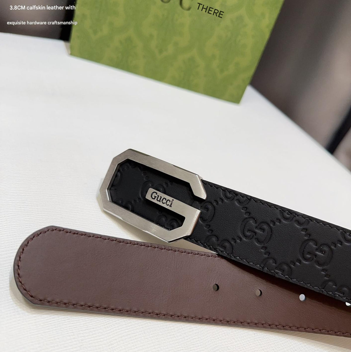 Gucci Signature Black Leather Belt with Brushed Silver G Plaque Buckle - photo 4