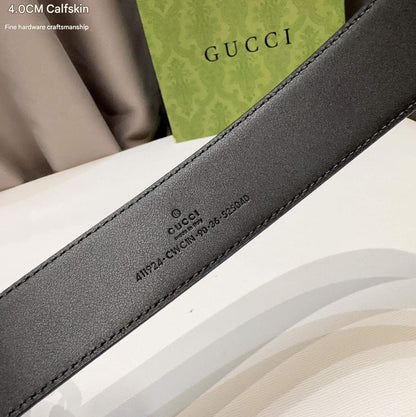 Gucci Signature Black Leather Belt with Textured Gold Interlocking G Buckle - photo 4