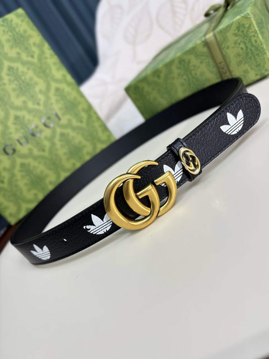 Gucci x adidas GG Marmont Belt Black/White - Gold-Tone Double G Buckle - photo 1