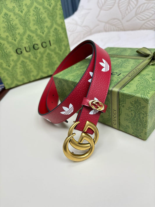 Gucci x adidas Women's GG Marmont Belt Red/White with Gold-Tone Double G Buckle - image 2