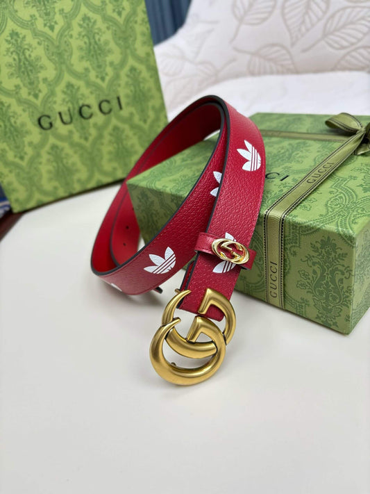 Gucci x adidas Women's GG Marmont Belt Red/White with Gold-Tone Double G Buckle - photo 1