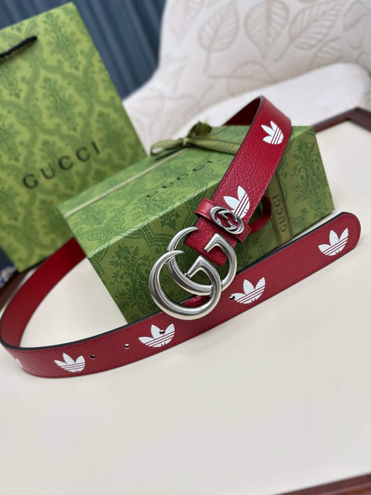 Gucci x adidas Women's GG Marmont Belt in Red/White with Gold-tone Buckle - photo 1