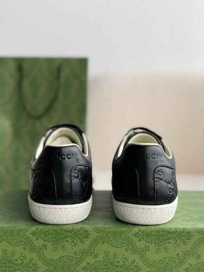Gucci Ace Sneaker – Black GG Embossed Leather with Green & Red Web - image 7
