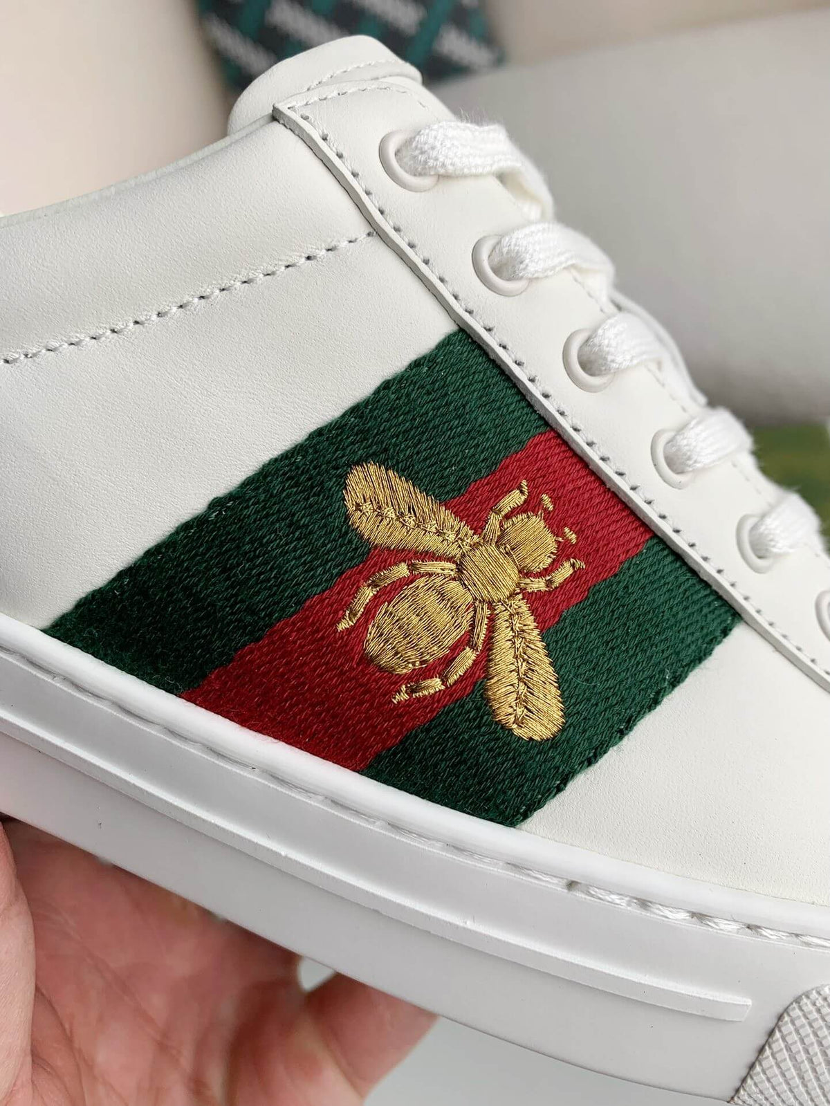 Gucci Ace Sneaker White Leather with Web Stripe and Bee Embroidery - image 4