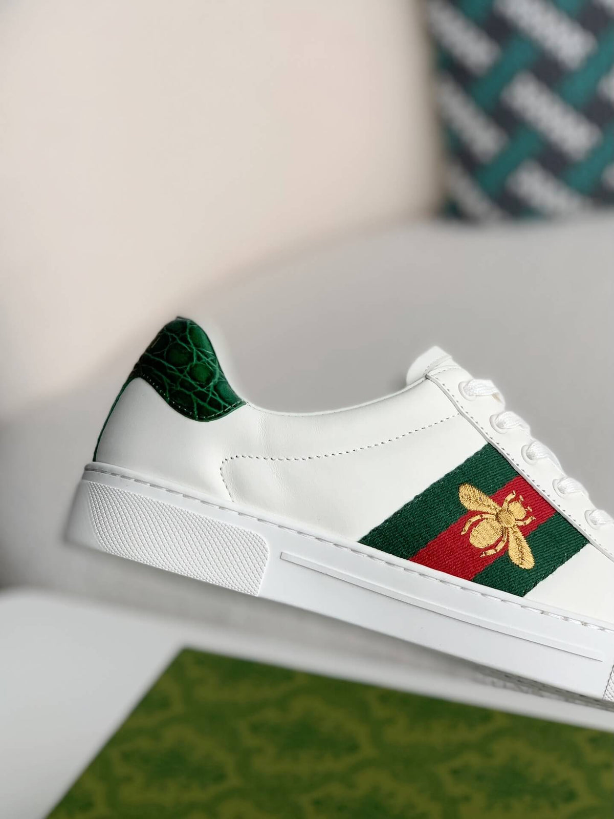 Gucci Ace Sneaker White Leather with Web Stripe and Bee Embroidery - image 5