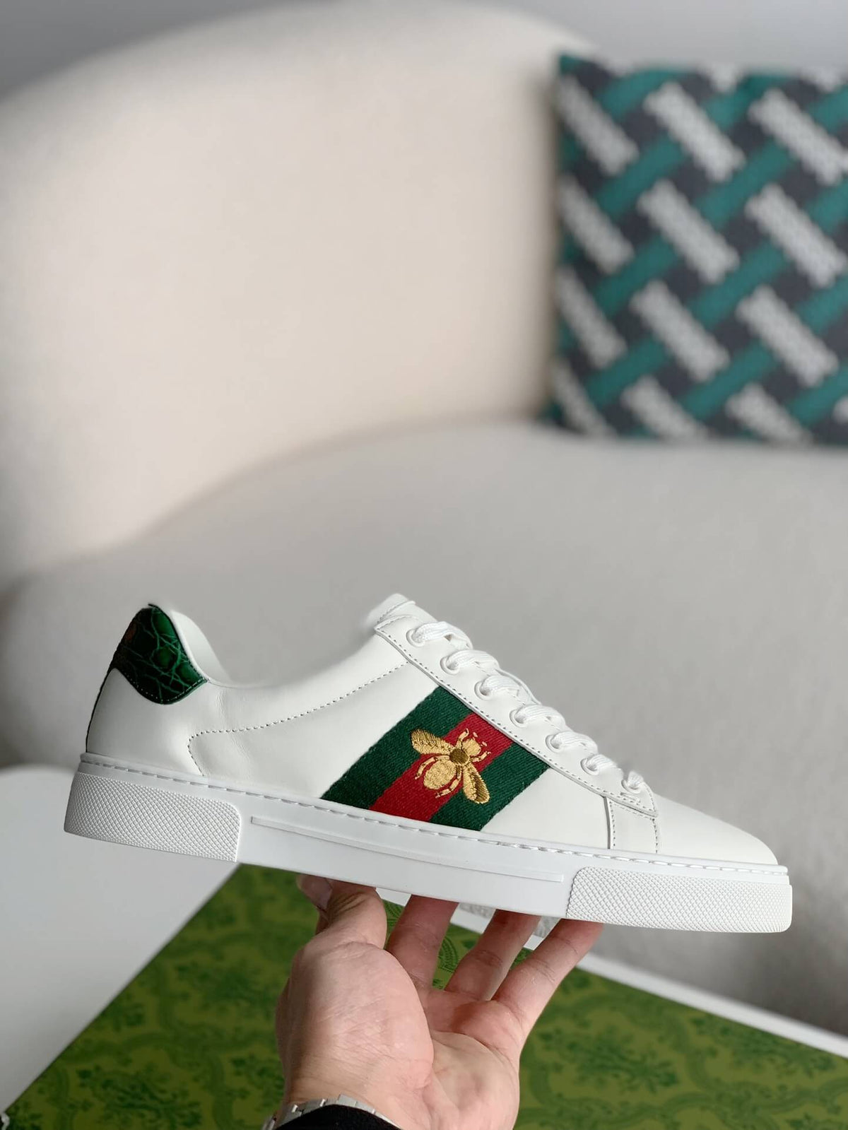 Gucci Ace Sneaker White Leather with Web Stripe and Bee Embroidery - image 2