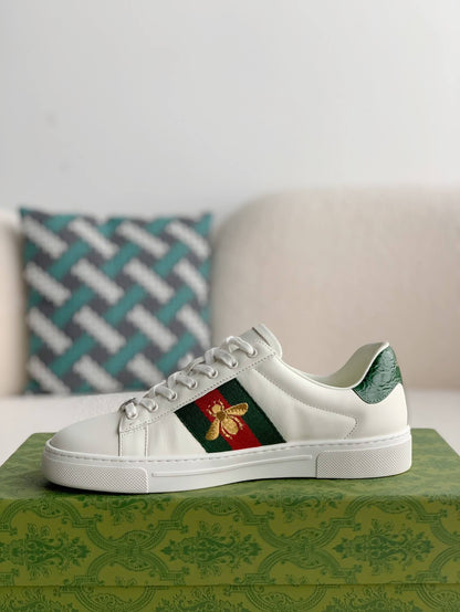 Gucci Ace Sneaker White Leather with Web Stripe and Bee Embroidery - image 1