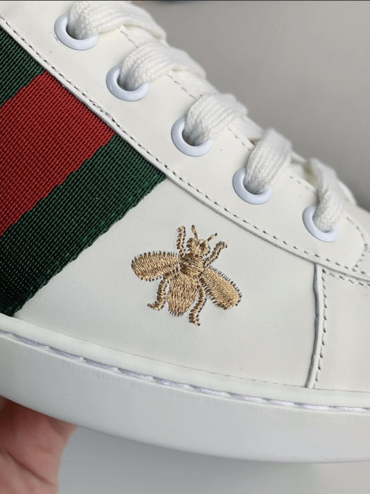 Gucci Ace Bee & Star Embroidered Web Stripe Sneaker White Leather - image 2