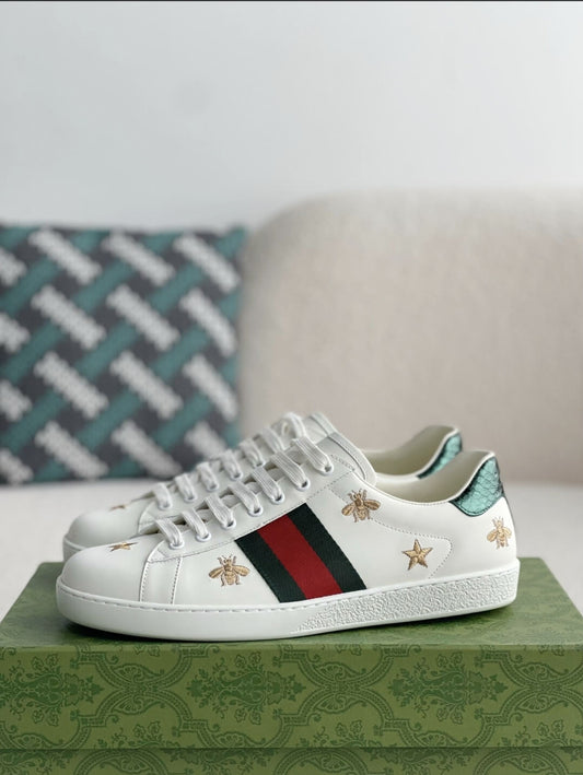 Gucci Ace Bee & Star Embroidered Web Stripe Sneaker White Leather - image 1