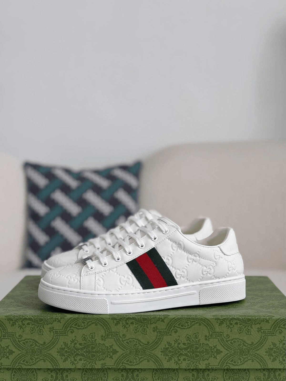 Gucci Ace Sneaker GG Embossed Leather with Web Stripe - image 1