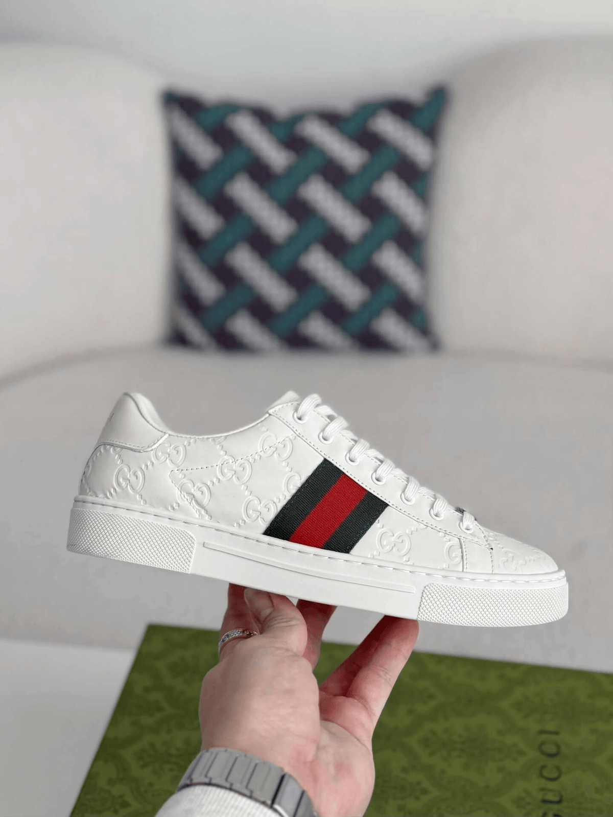 Gucci Ace Sneaker GG Embossed Leather with Web Stripe - image 7