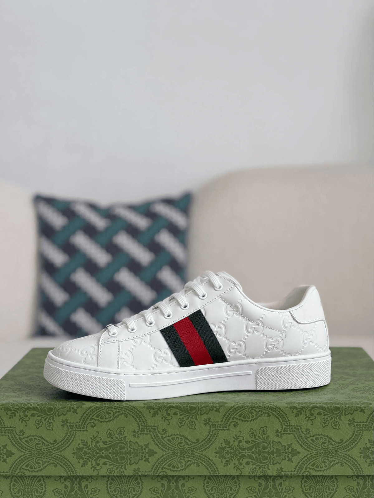 Gucci Ace Sneaker GG Embossed Leather with Web Stripe - image 9