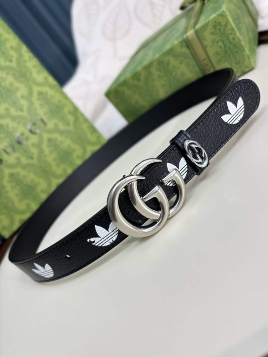 Gucci x adidas GG Marmont Belt Black/White with Silver-Tone Buckle - photo 1